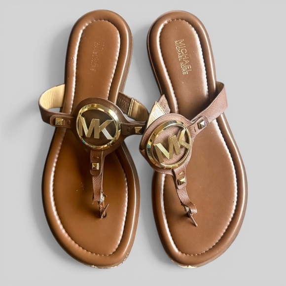 MICHAEL Michael Kors Shoes - Michael Michael Kors Aubrey Logo T-strap Sandal Brown Size 7.5